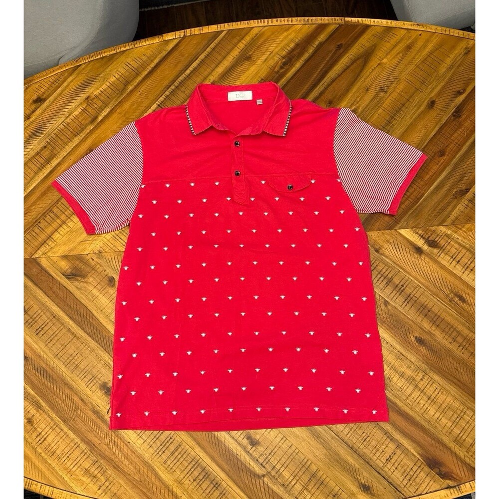 Vintage Dior Homme Hedi Slimane Bee Polo Shirt Red Striped Men’s XL Y2K